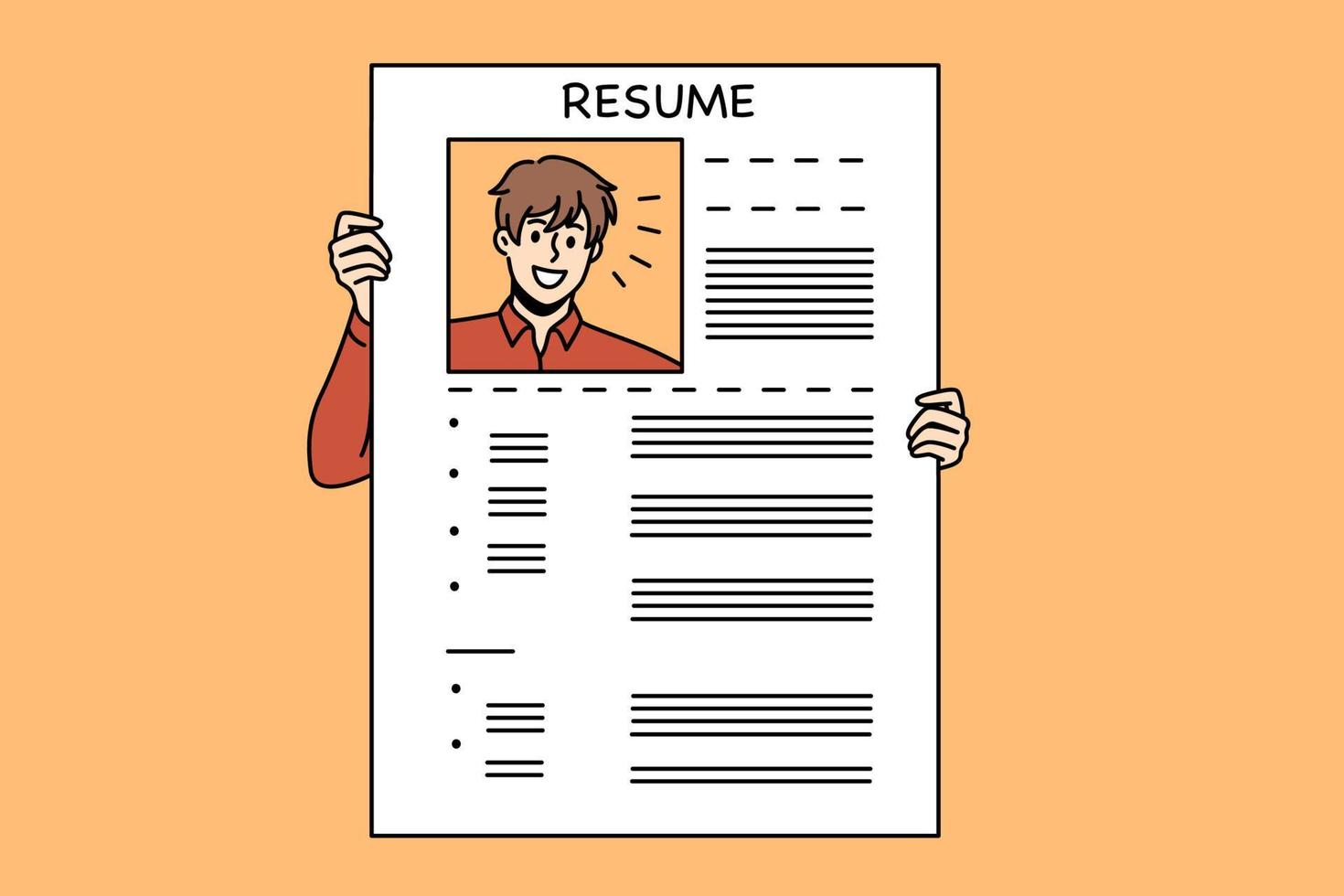 Human resources and resume concept. Official resume of candidate for job application and searching with photo vector illustration