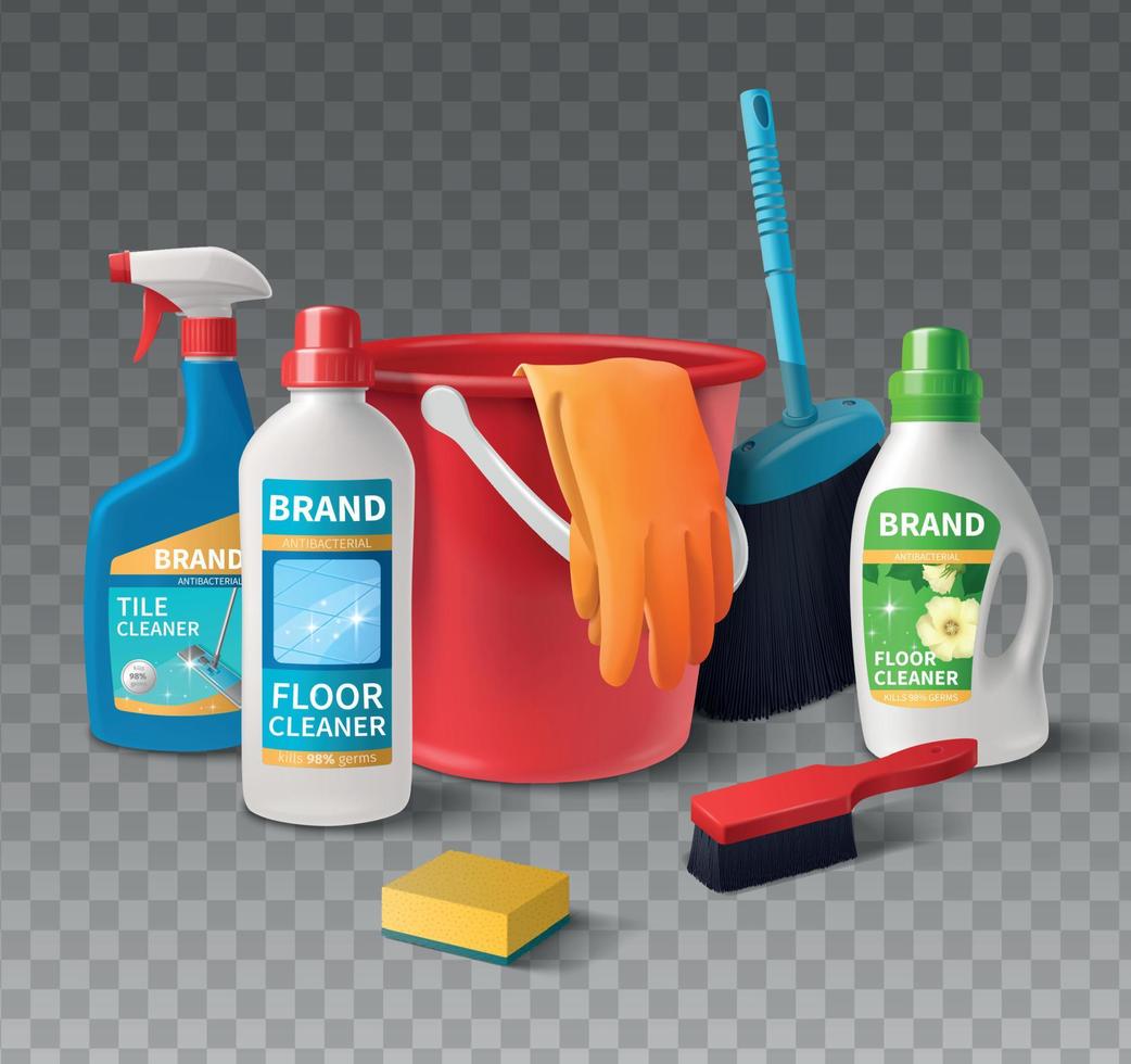 composición de productos de limpieza del hogar vector