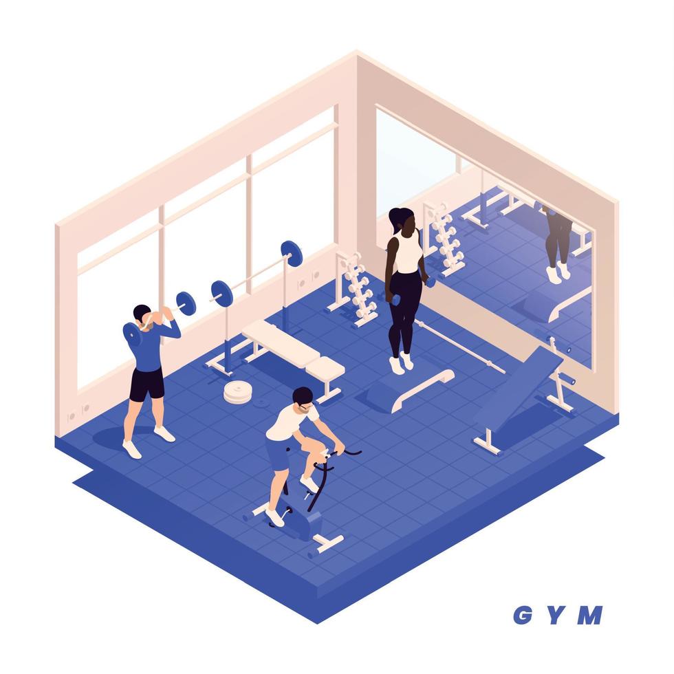 gimnasio en casa isometrico vector