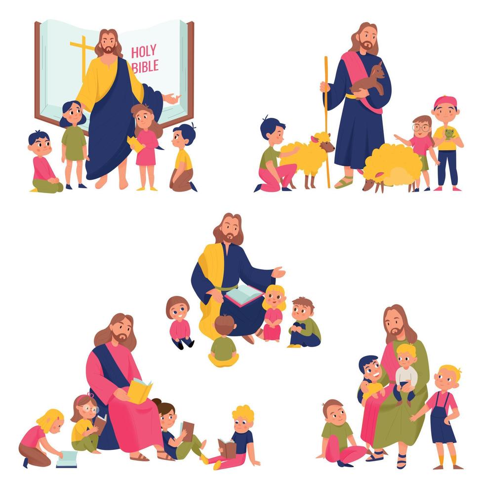Jesus Christ And Kids Color Set vector