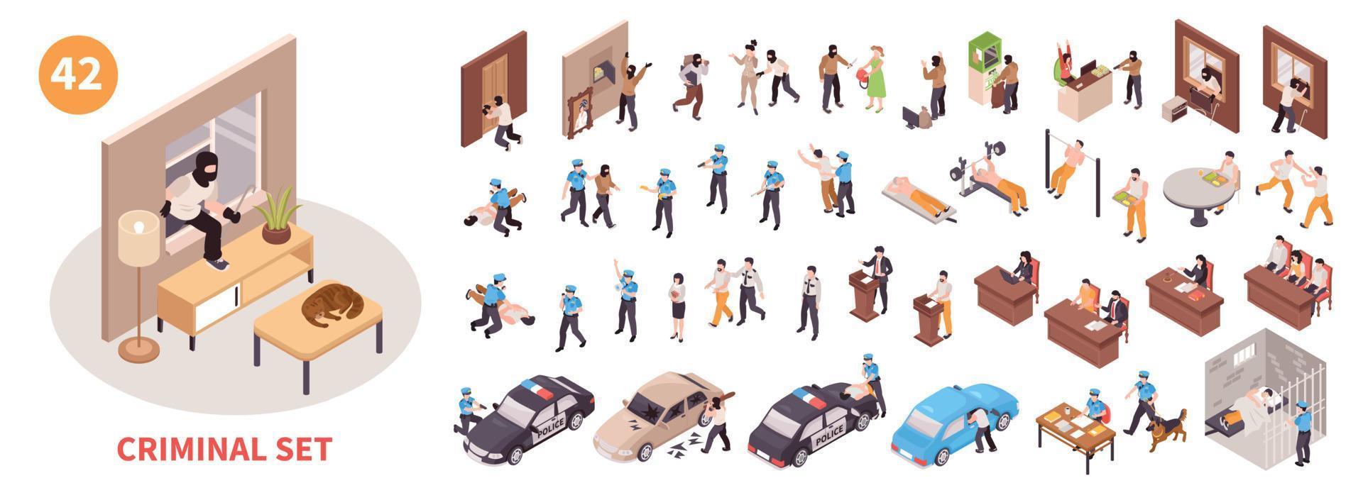 Isometric Criminal Set vector