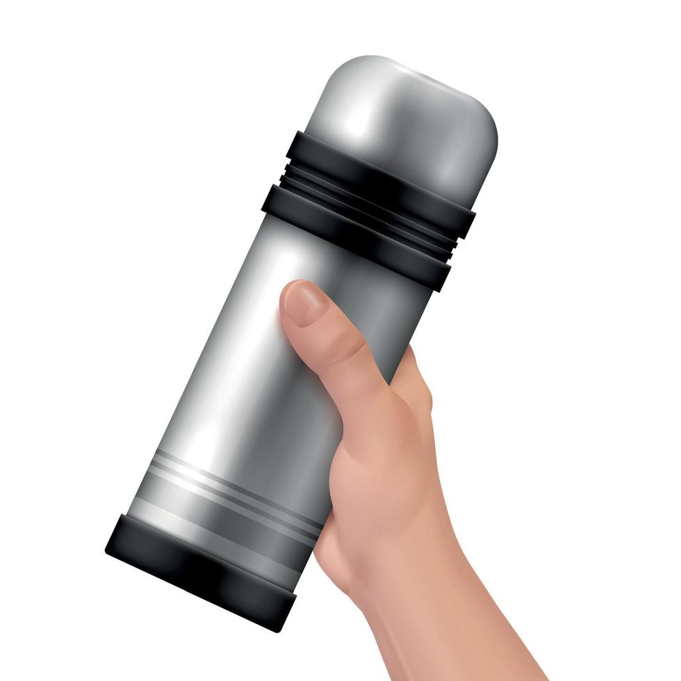 Realistic Thermos Hand Concept vector