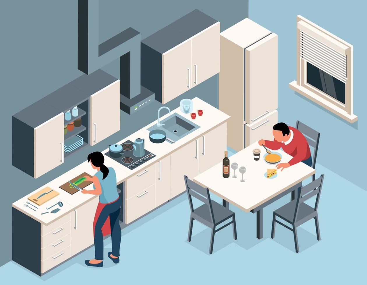 Family At Kitchen Composition vector