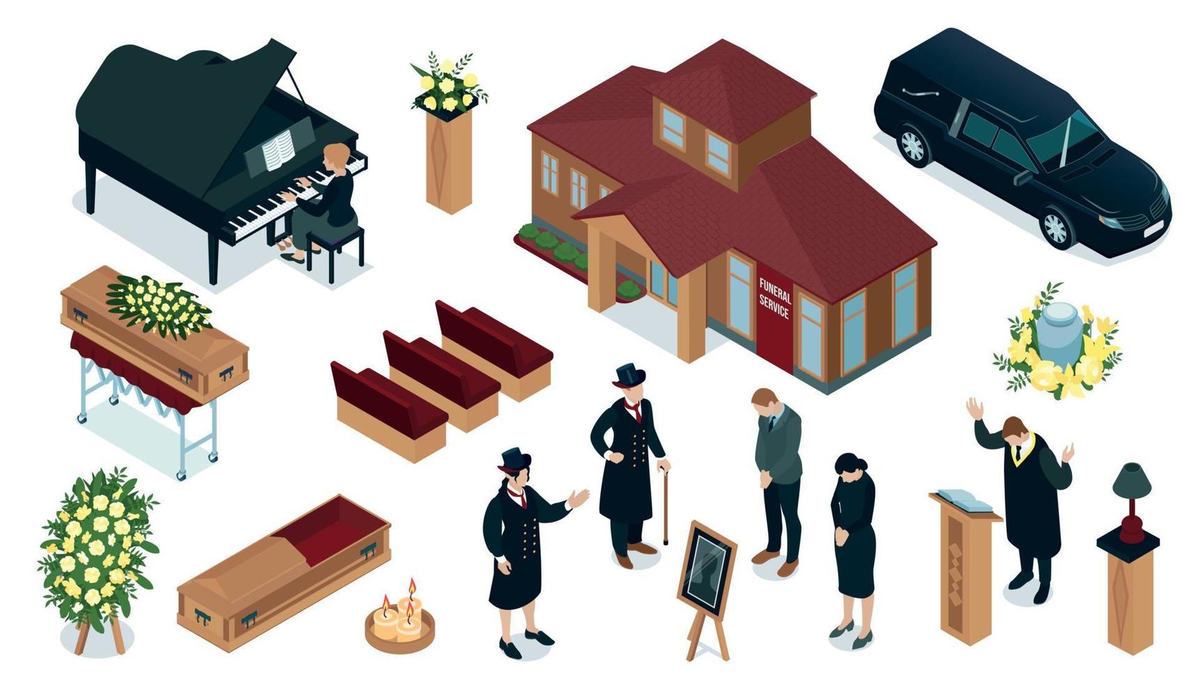 Funeral Service Isometric Set vector