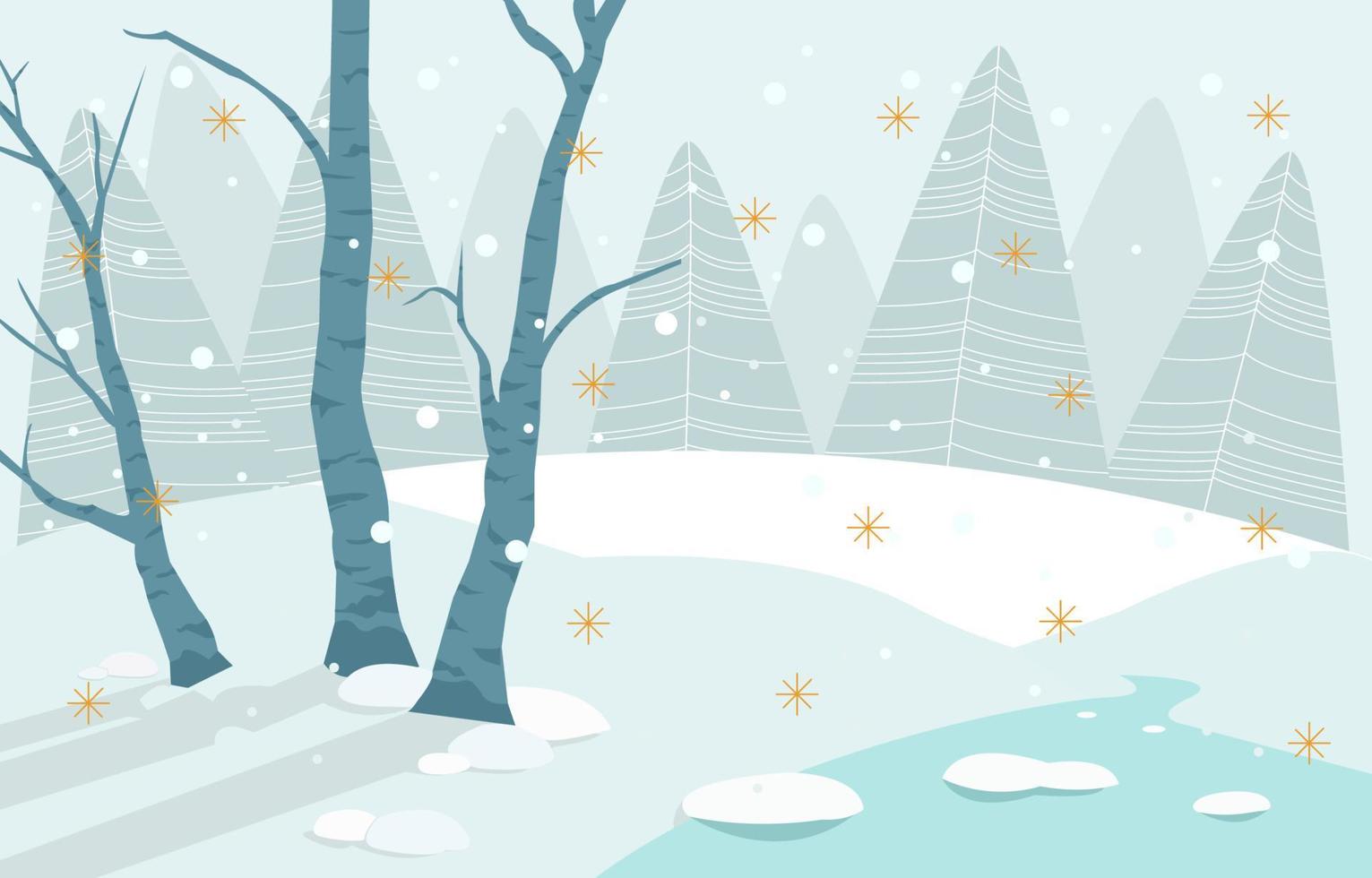 Winter Forest With Winter Trees Background vector