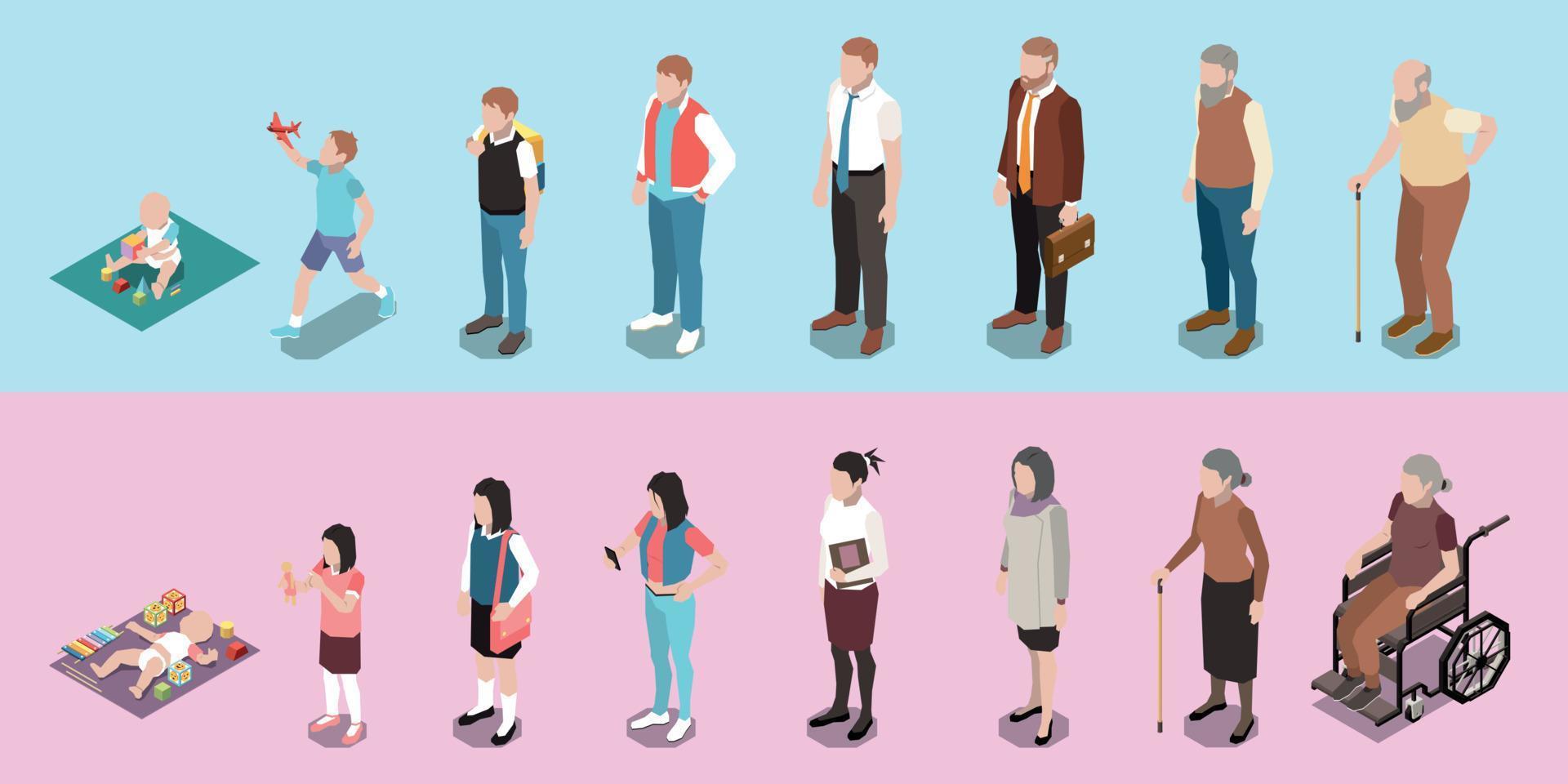 People Generations Isometric Set vector