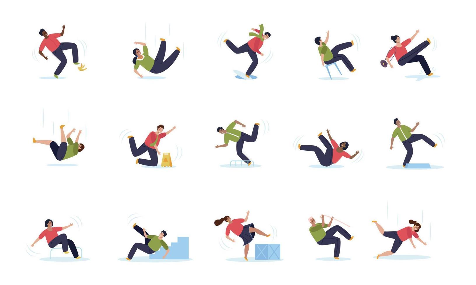 Falling People Flat Set vector