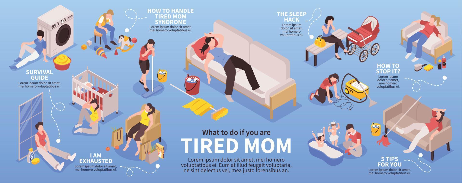 Isometric Tired Mom Concept vector