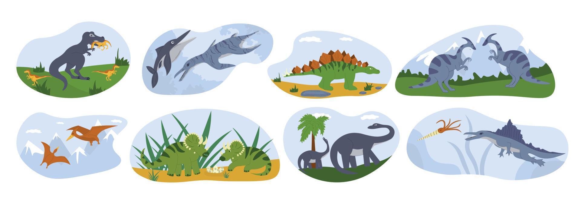 Dinosaur Flat Set vector