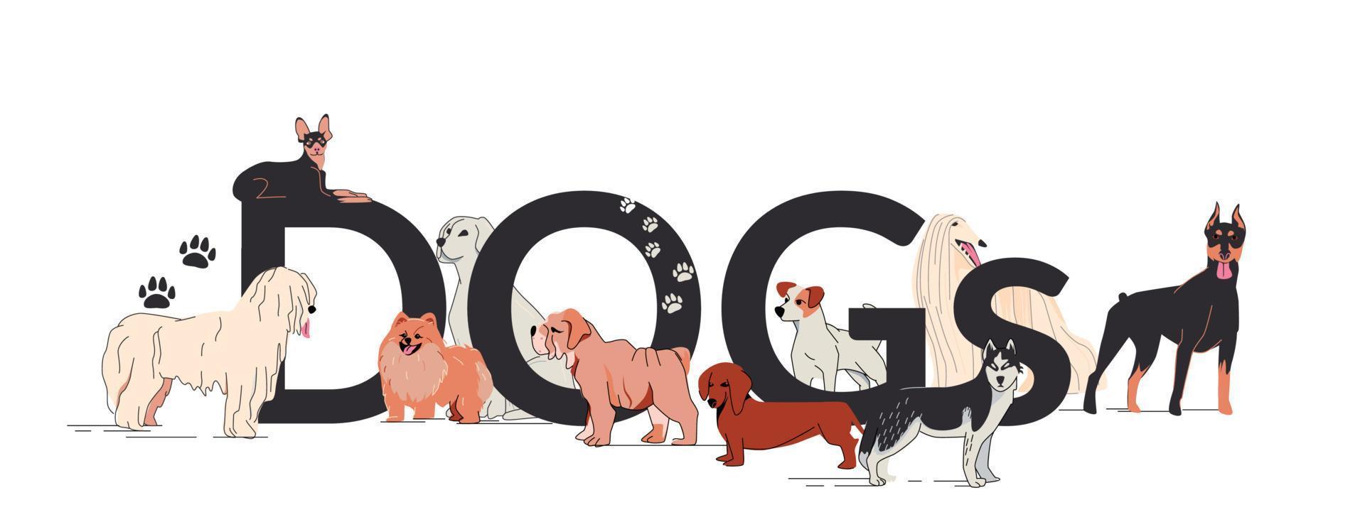 Dogs Outline Text Composition vector