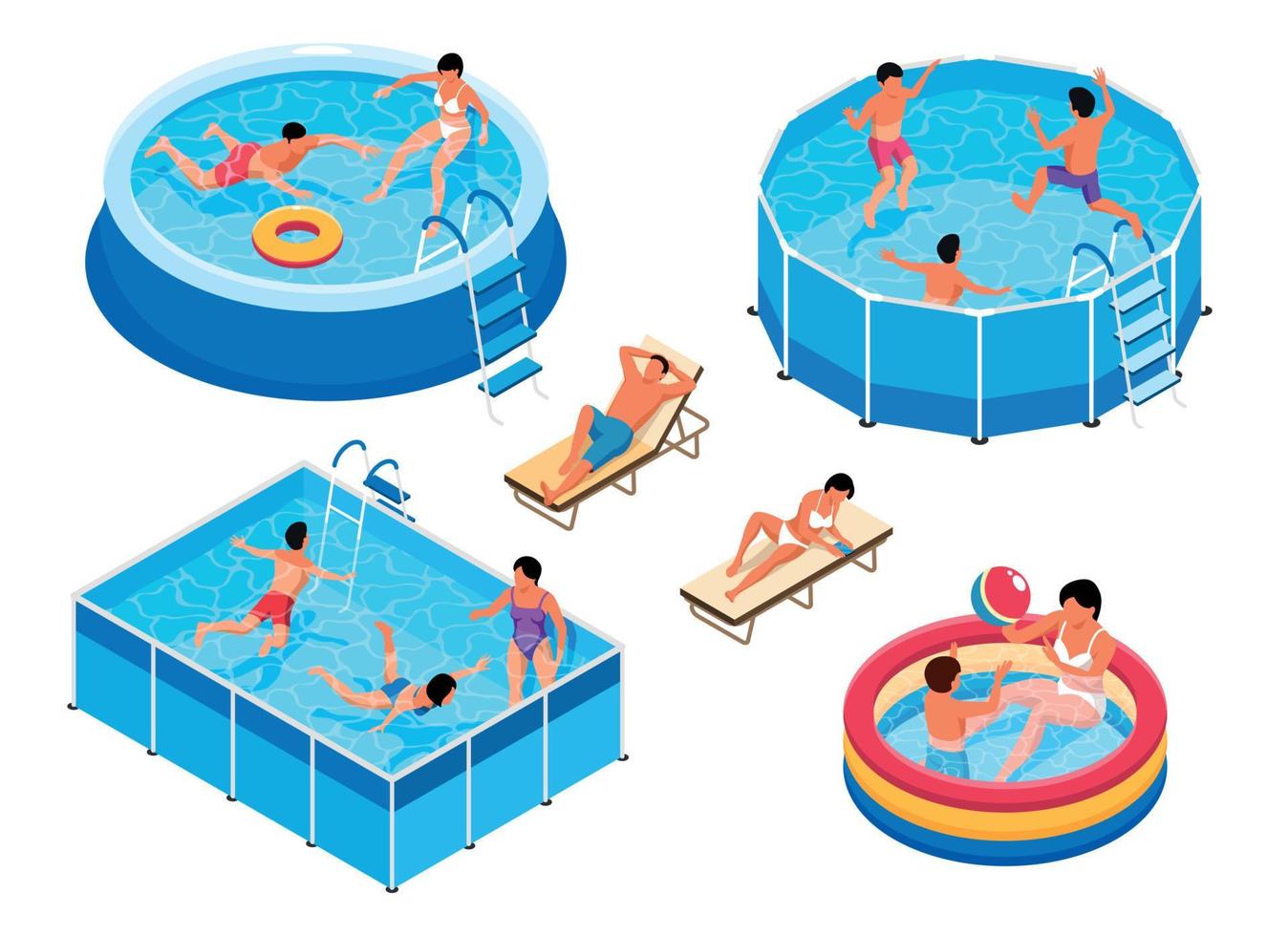 conjunto de piscina isométrica vector