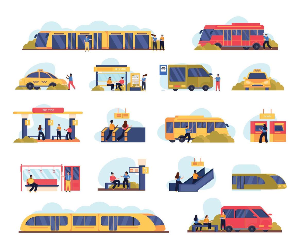 People In Public Transport Set vector