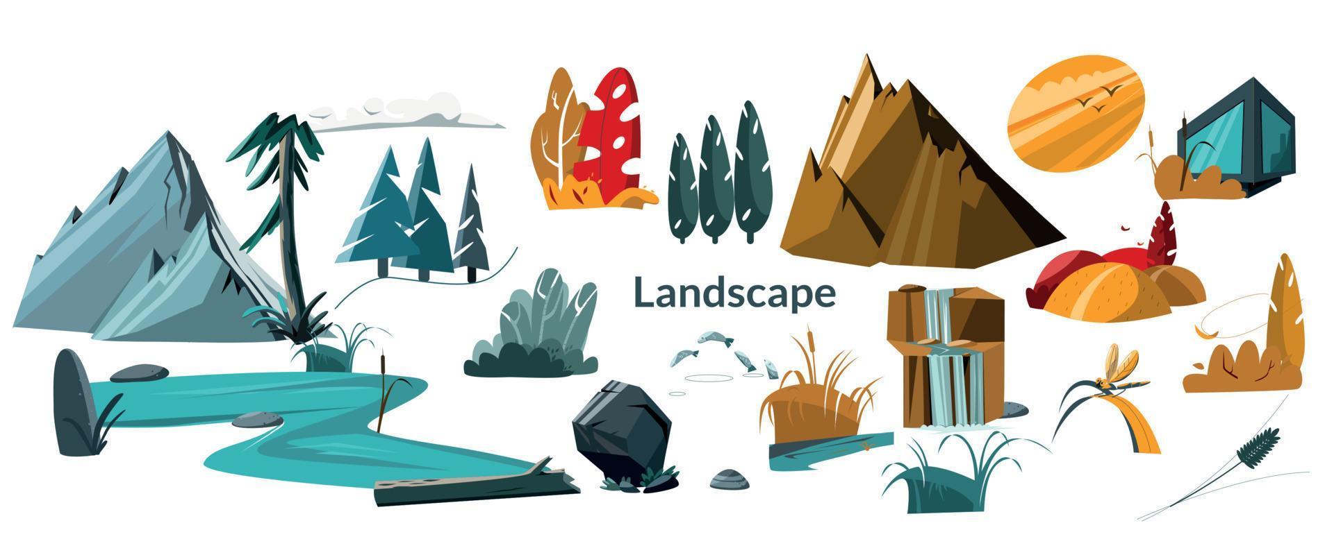 Nature Landscape Elements Set vector