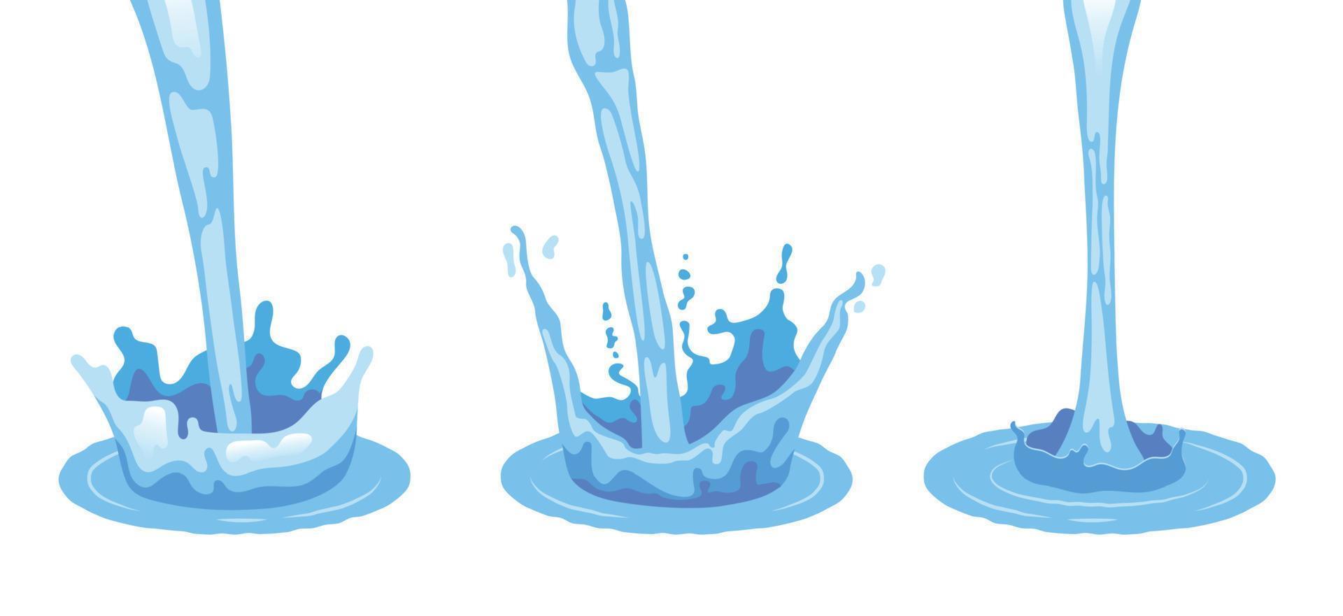 Realistic Pouring Water Splashes Flat Icon Set vector