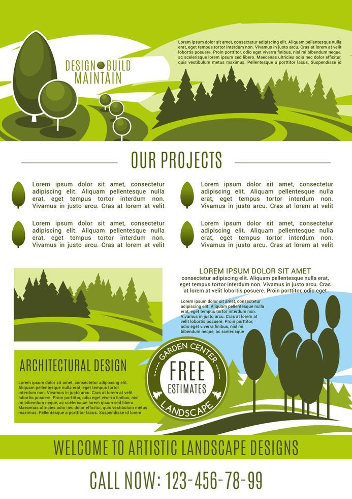 cartel de vector para empresa de diseño de paisaje verde