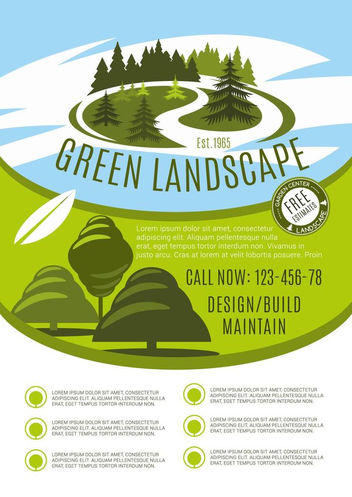 cartel de vector para empresa de diseño de paisaje verde