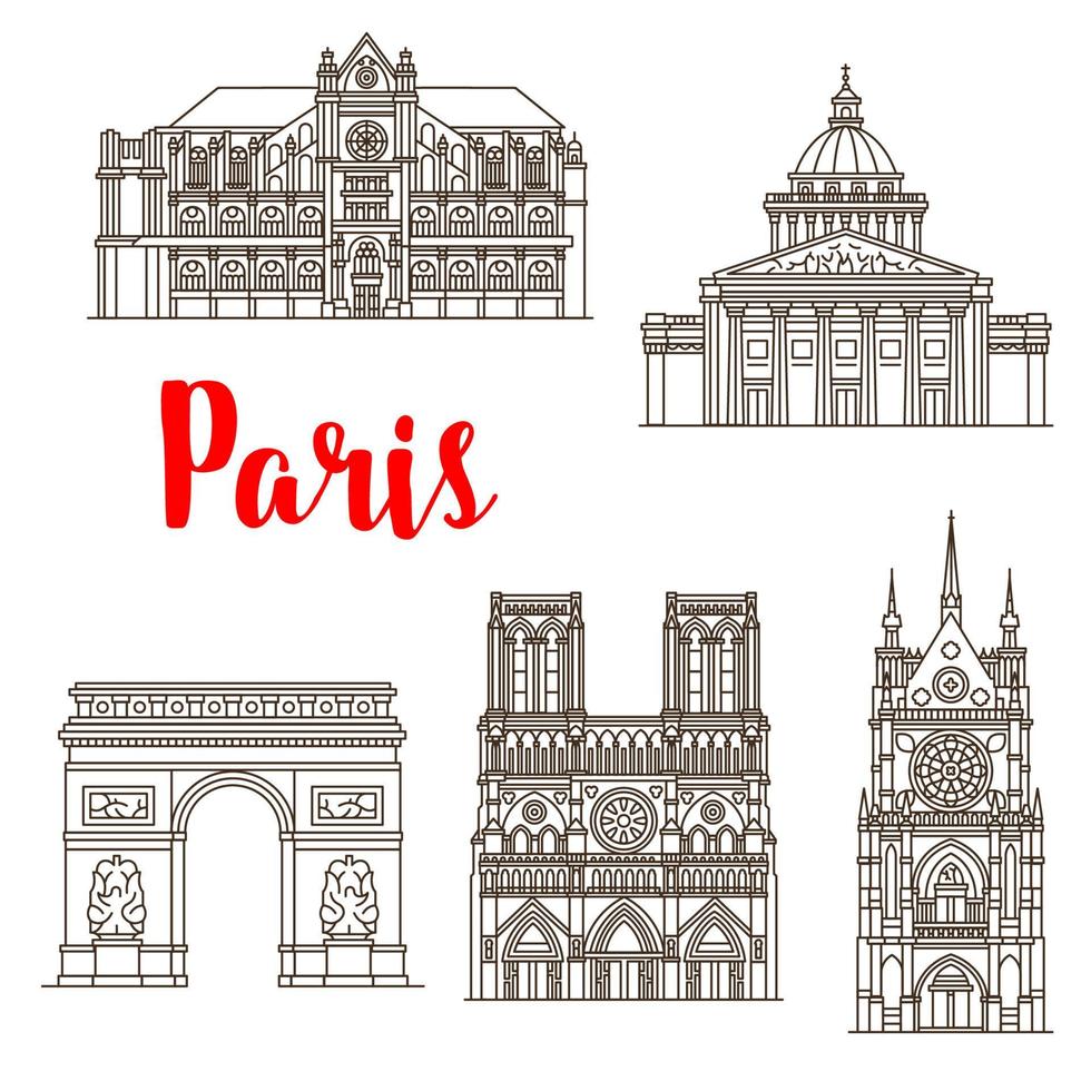 Paris famous landmarks vector buildings icons