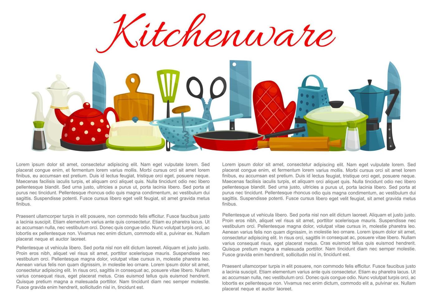 Vector poster of kitchenware and dishware items