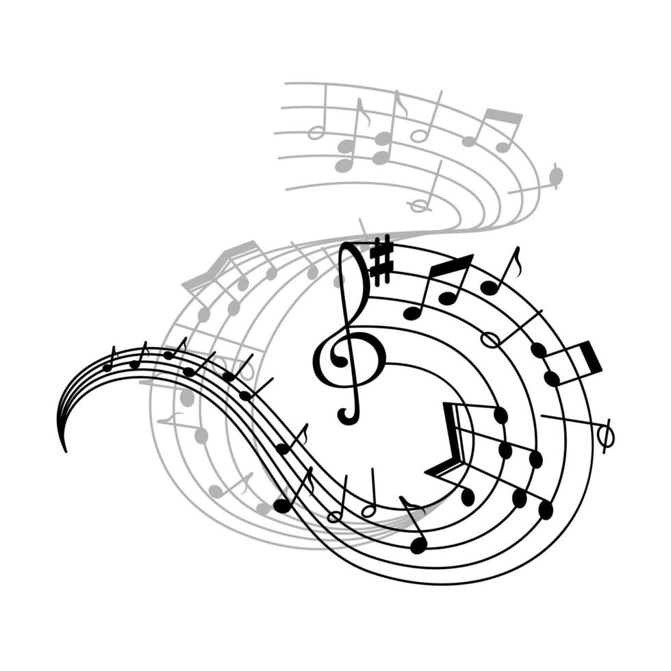 Music note and treble clef on swirling stave icon vector