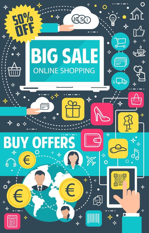 Sale offer flat banner for online shopping concept vector