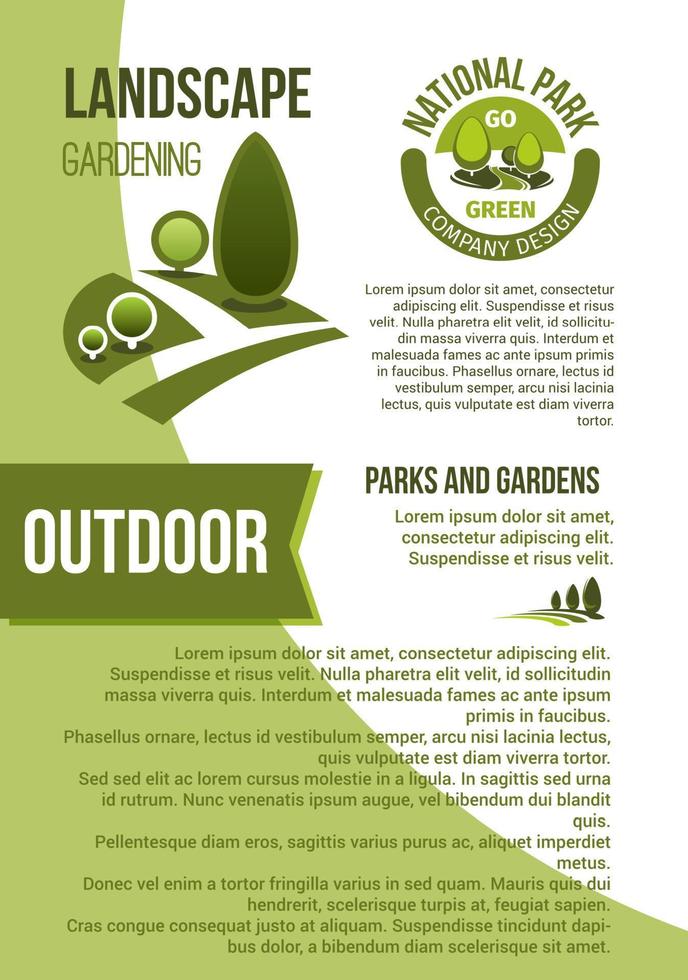 Gardens and parks landscape design vector poster