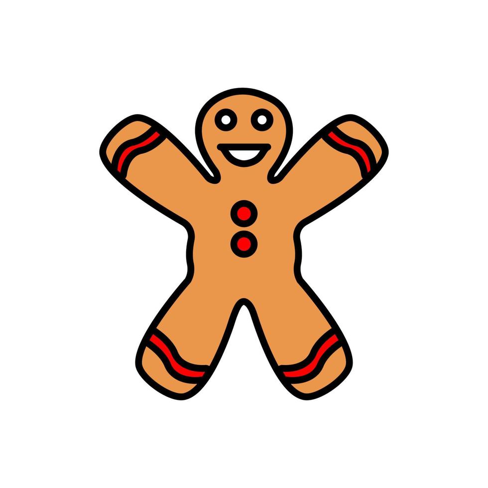 Gingerbread man holiday biscuit or cookie flat color vector icon for food apps and websites
