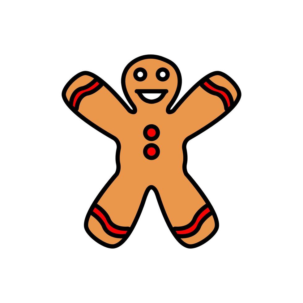 Gingerbread man holiday biscuit or cookie flat color vector icon for food apps and websites