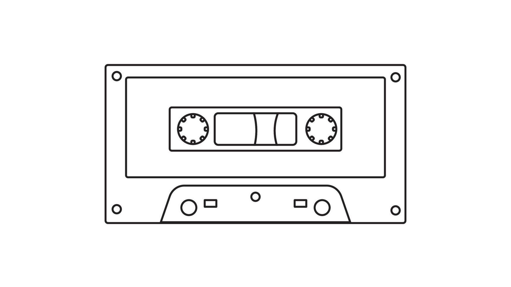 viejo casete de audio de música retro vintage para grabadora de cinta de audio con cinta magnética de los años 70, 80, 90. icono blanco y negro. ilustración vectorial vector