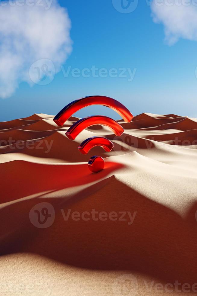 símbolo wifi digital en dunas de arena del desierto - ilustración 3d foto