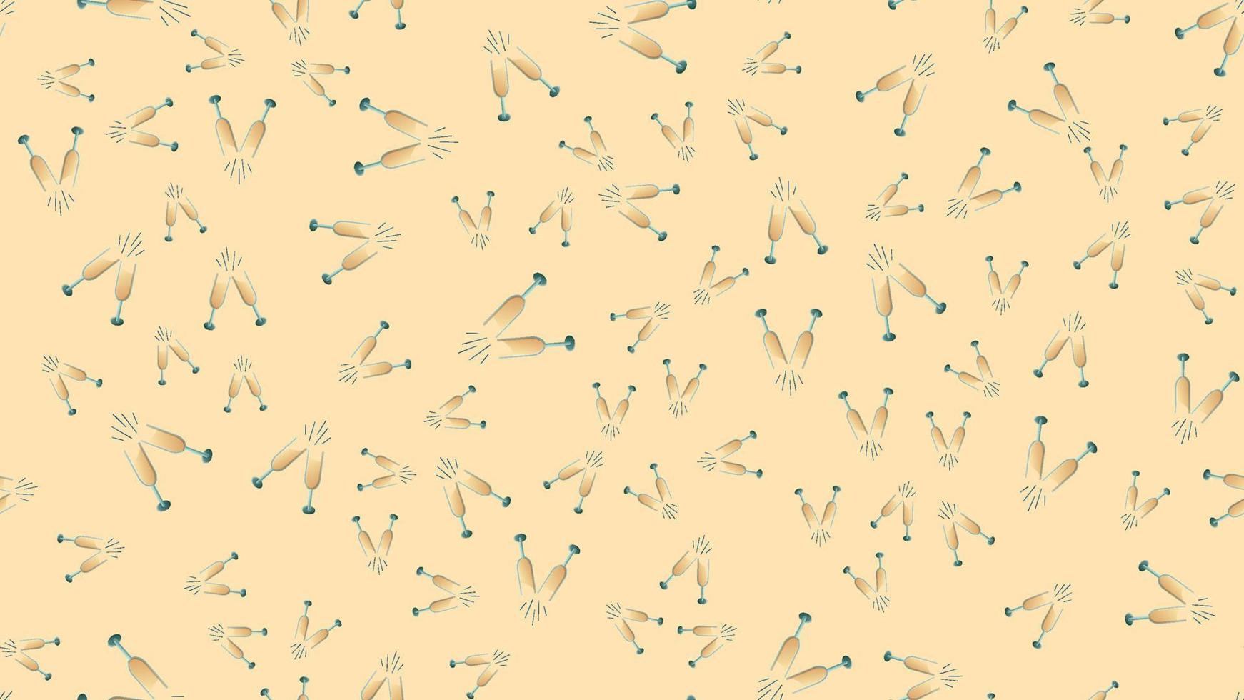 Endless seamless pattern of beautiful festive love clinking glasses of champagne on a yellow background. Vector illustration