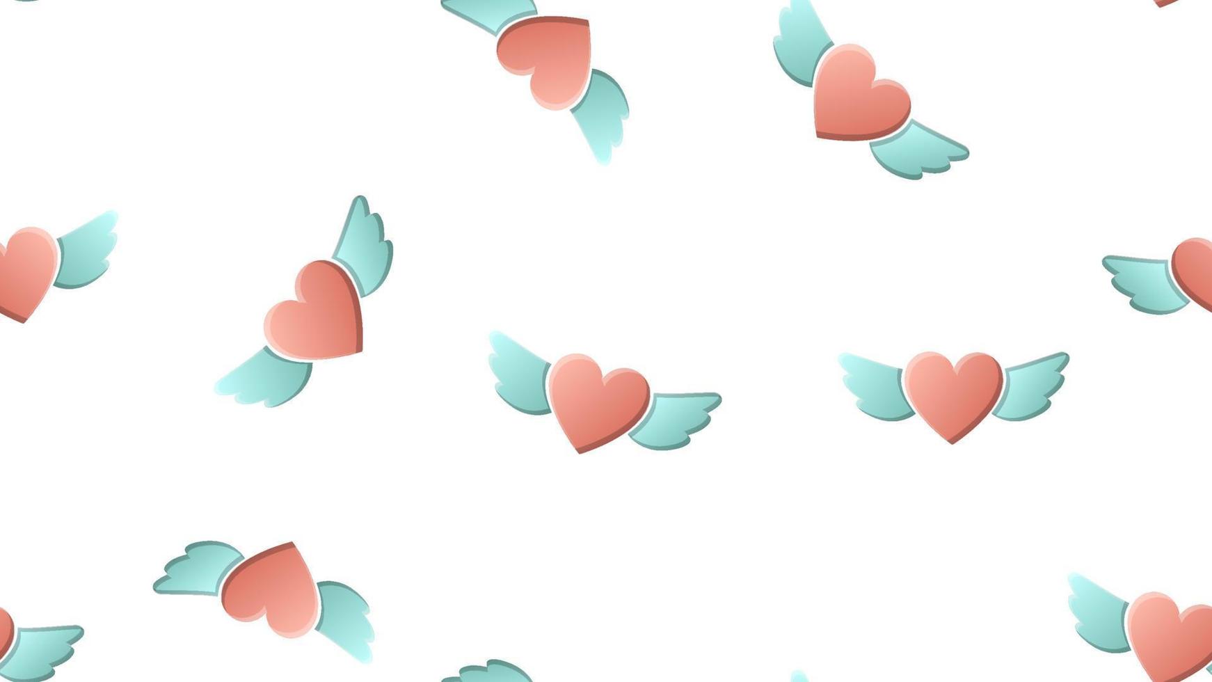 Endless seamless pattern of beautiful festive love joyful hearts with angel wings on a white background. Vector illustration