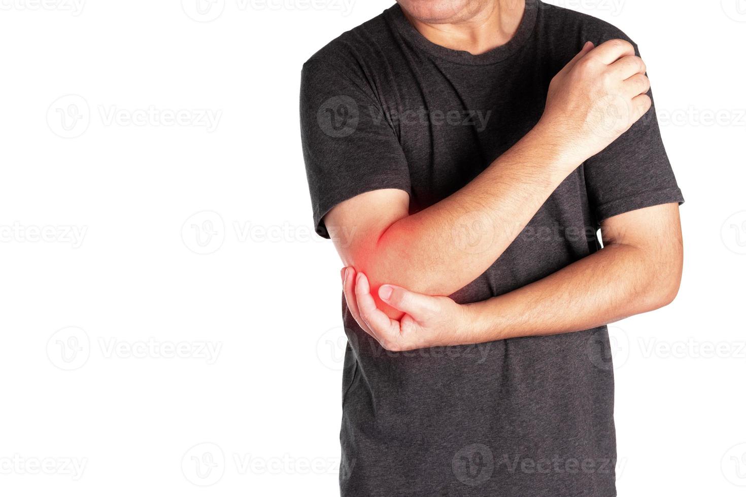 Older men or women or young adults suffer from joint pain, arthritis and tendon problems. myositis injury from exercise Pain from gout and uric acid isolated on a white background photo