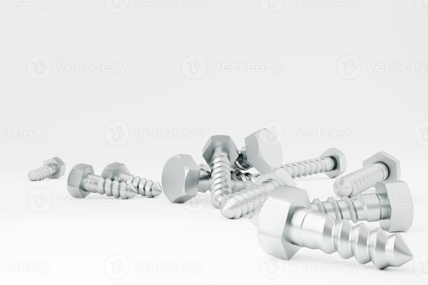 3d illustration screw or nut silver on a white background Technology Concept Metal Steel Industrial Hardware Construction Engineering Tool Mechanical Repair photo