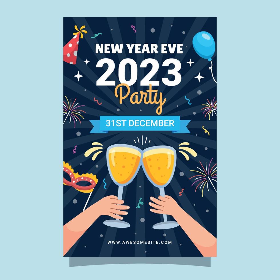 Plantilla de póster de fiesta de año nuevo 2023 vector