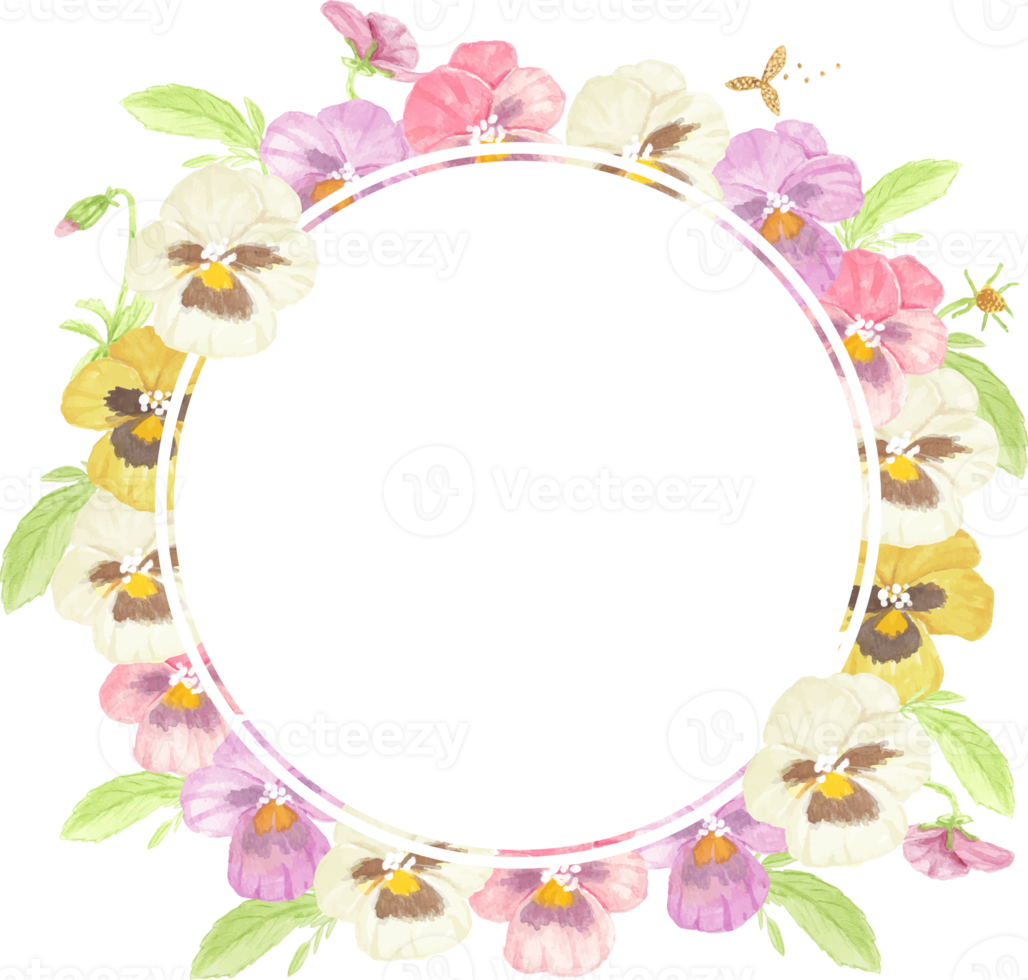 watercolor pansy flower bouquet wreath frame png