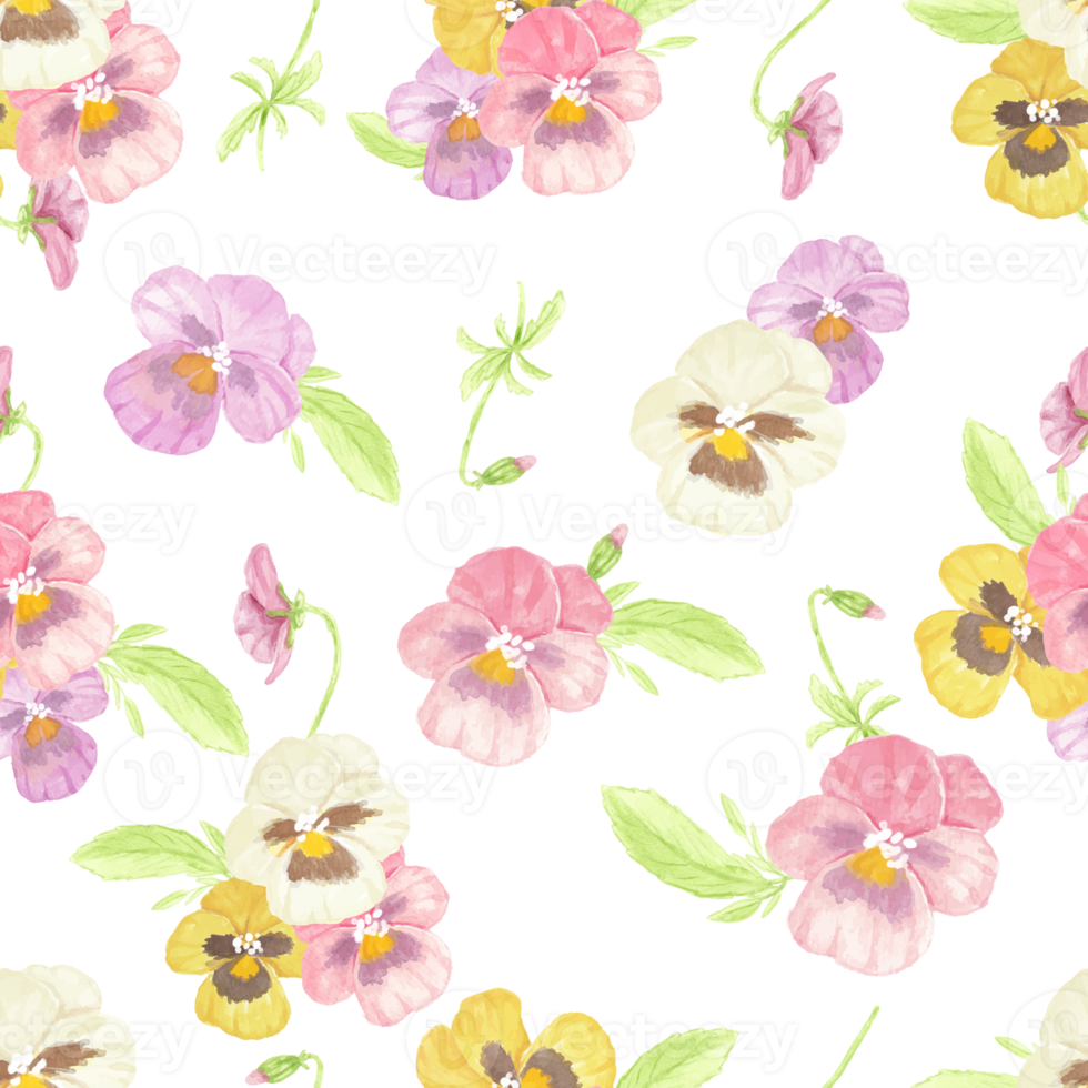 watercolor pansy flower seamless pattern png