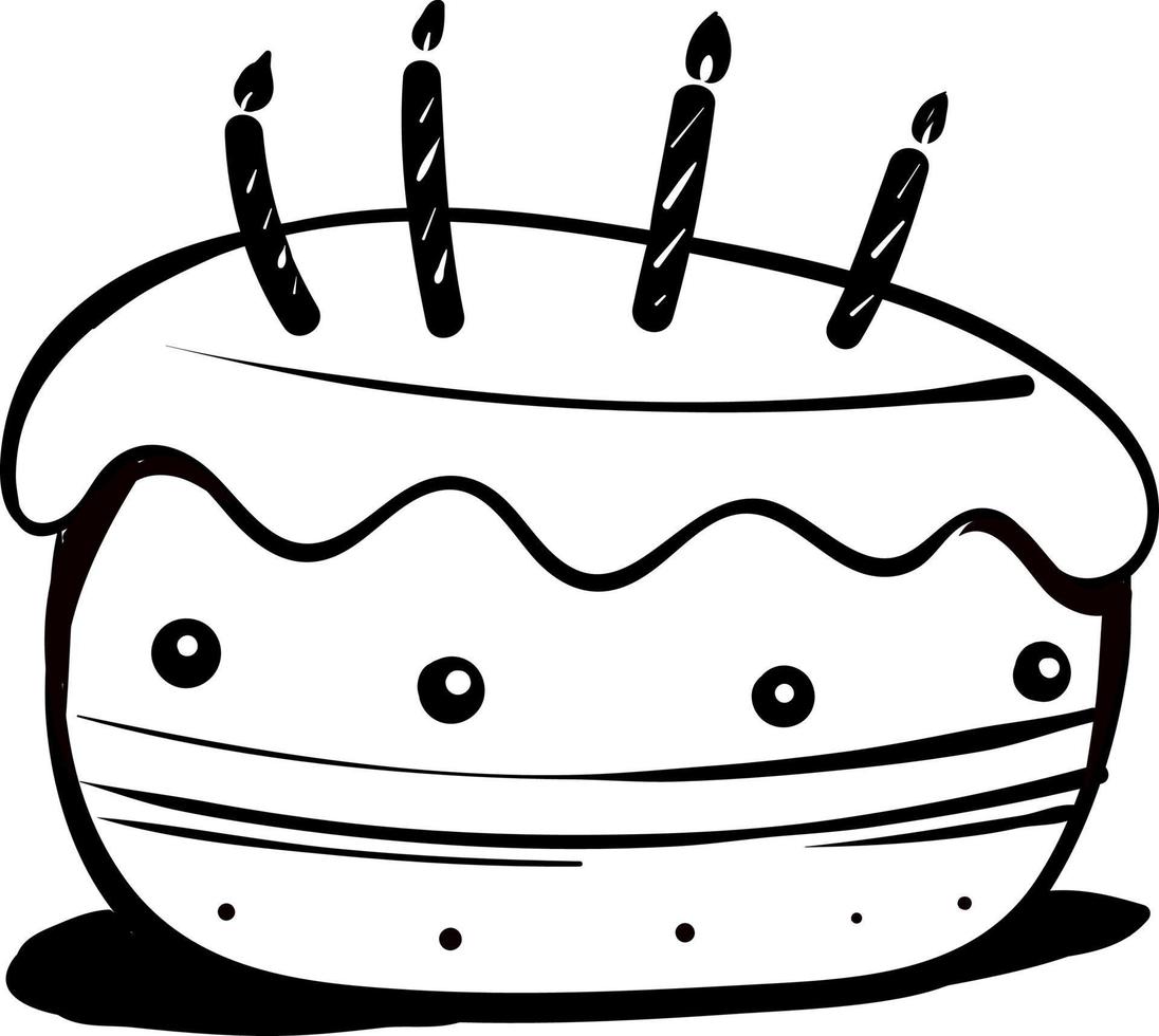 Cake drawing, illustration, vector on white background.