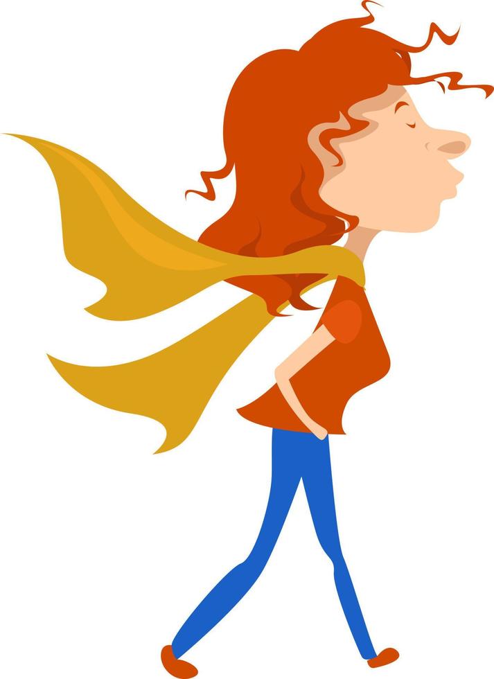 Girl with yellow scarf, illustration, vector on white background