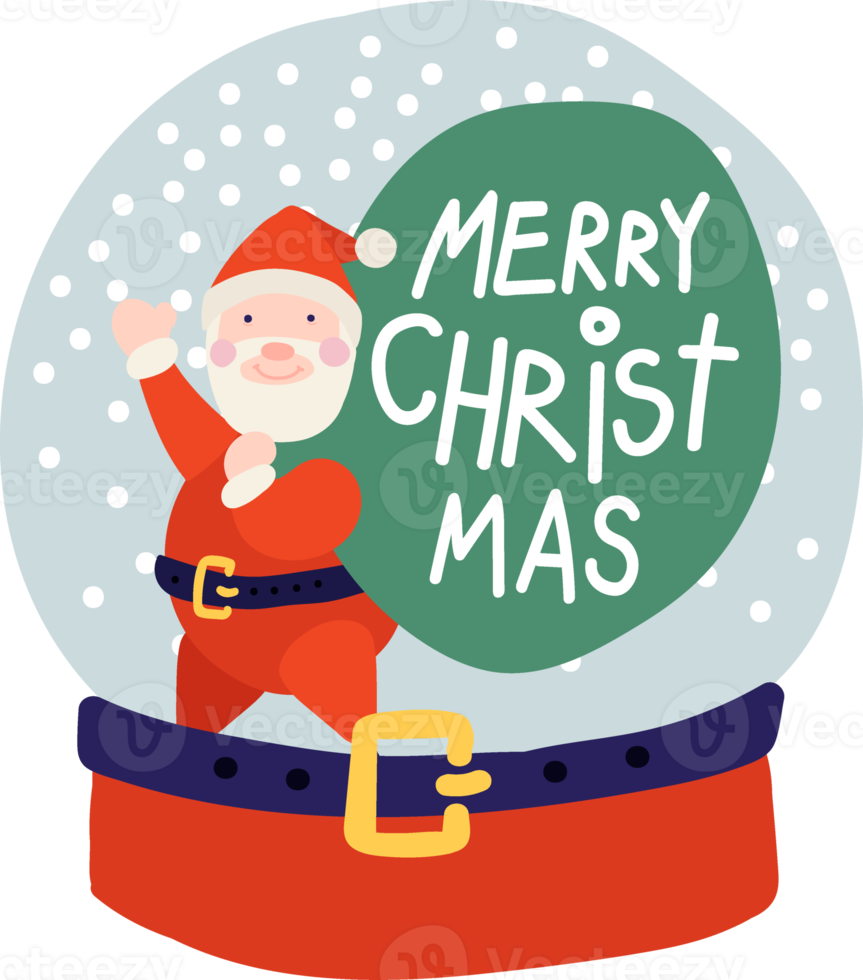 santa with big gifts bag  in crystal snow ball png