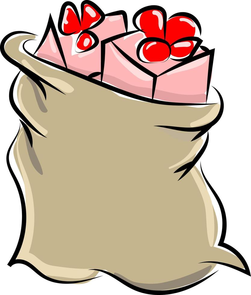 Bag with presents, illustration, vector on white background.