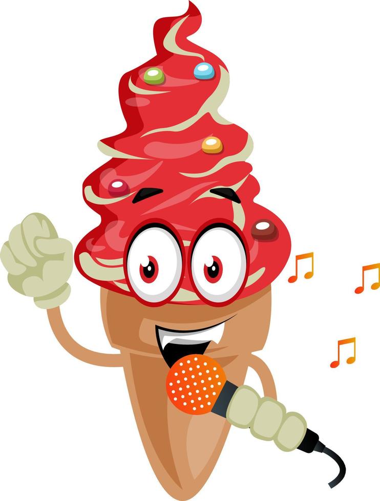 Ice cream with microphone, illustration, vector on white background.