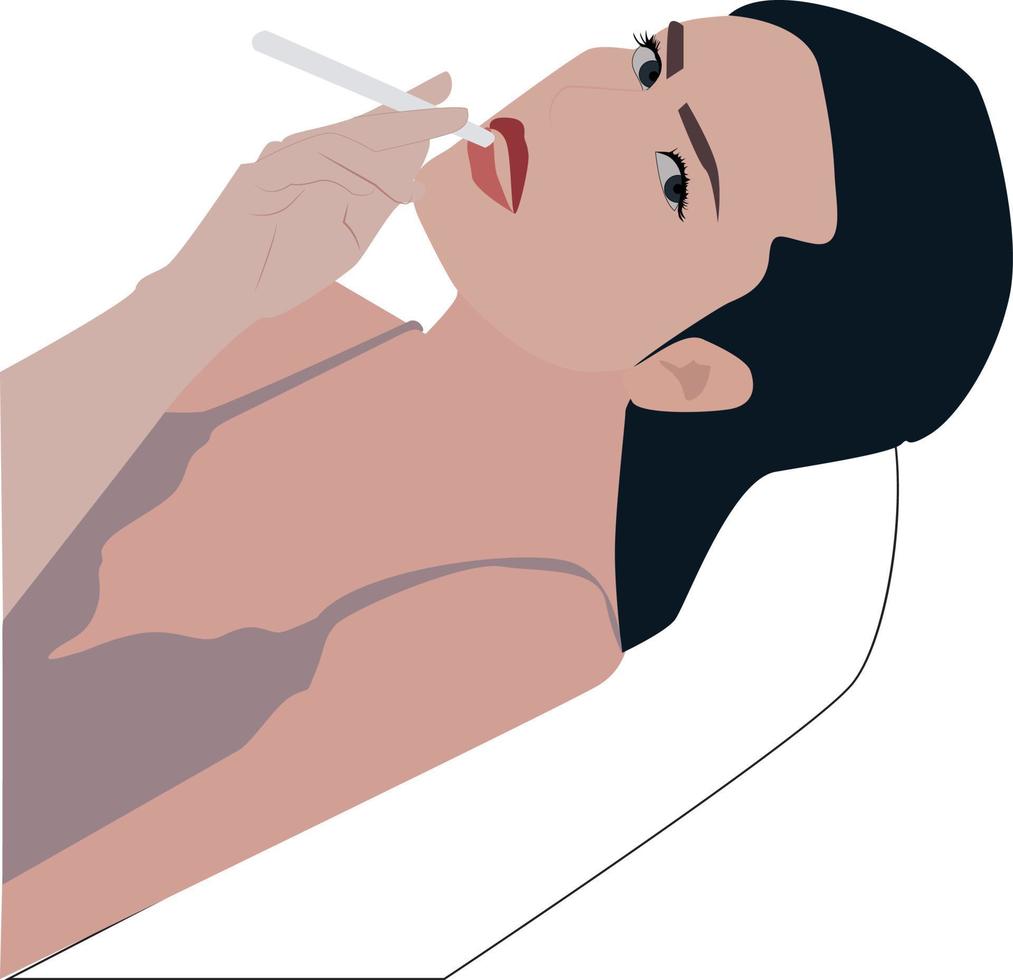 Smoking girl, illustration, vector on white background.