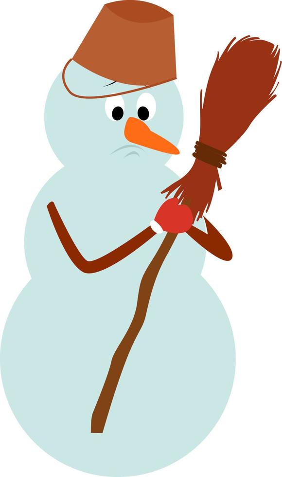 Sad snowman, illustration, vector on white background.