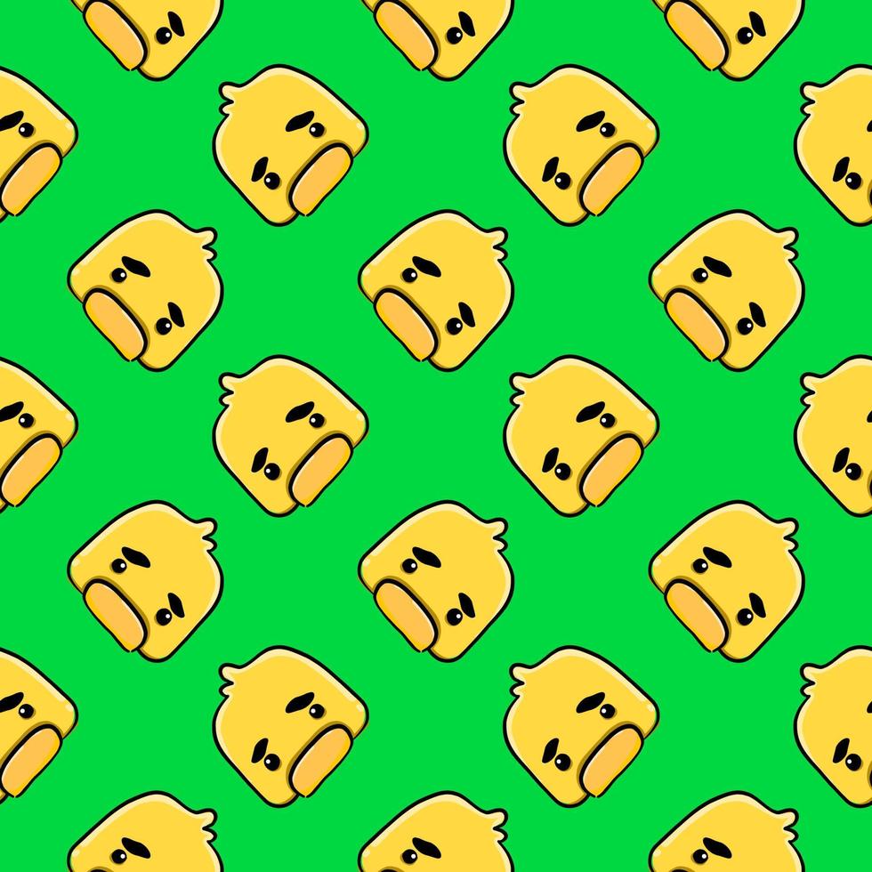 Sad little chick, seamless pattern on bright green background. vector