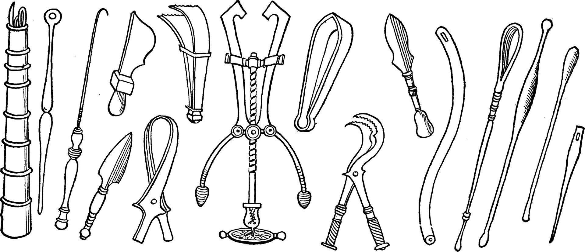 Surgical Instruments from Pompeii, vintage illustration. vector