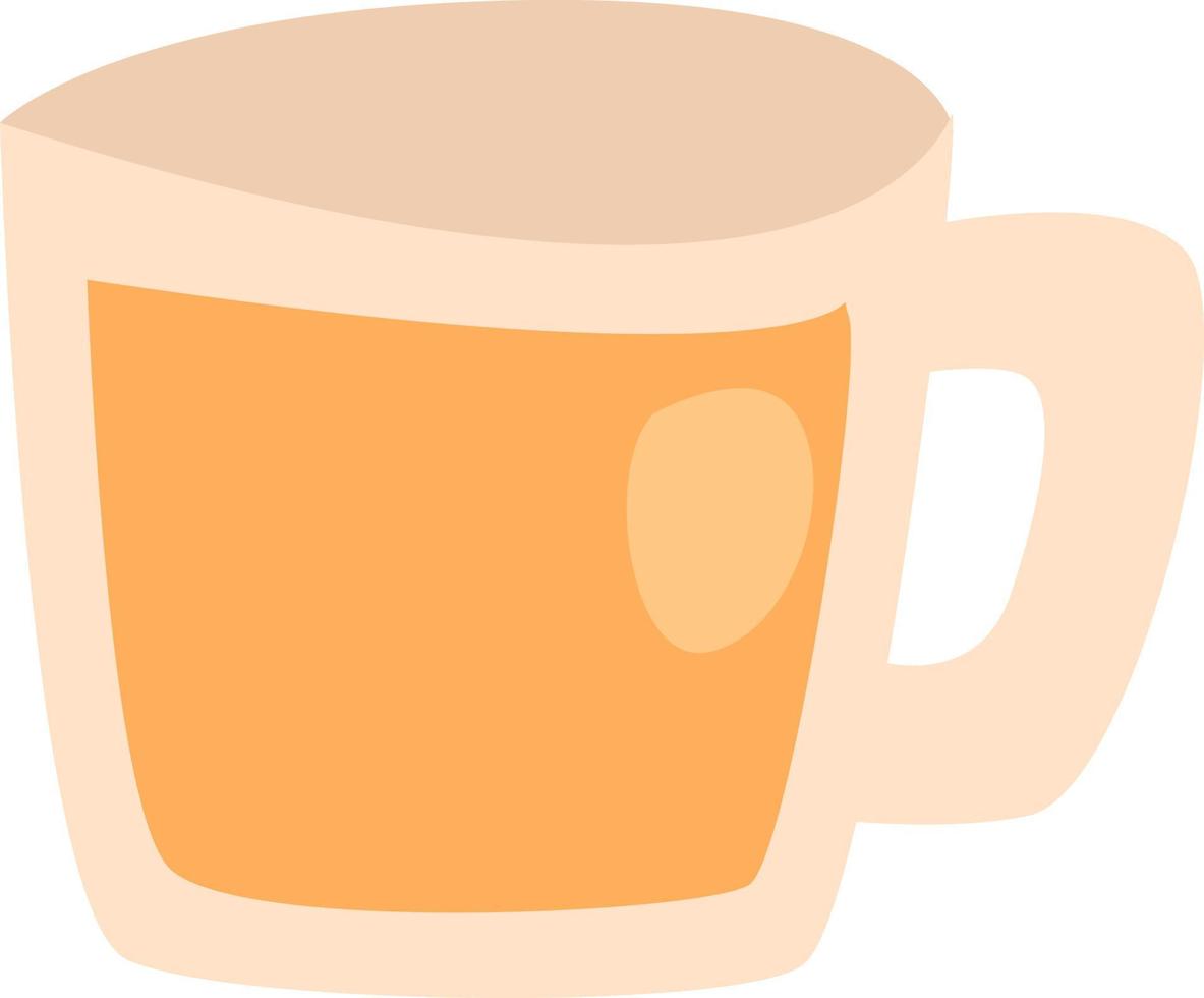 Taza naranja con bebida, ilustración, vector sobre fondo blanco.