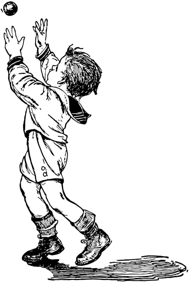 Boy Playing with Ball vintage illustration. vector