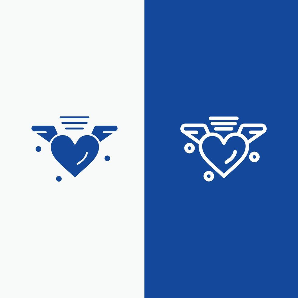 amoroso amor corazón línea de boda y glifo icono sólido línea de banner azul y glifo icono sólido azul banne vector