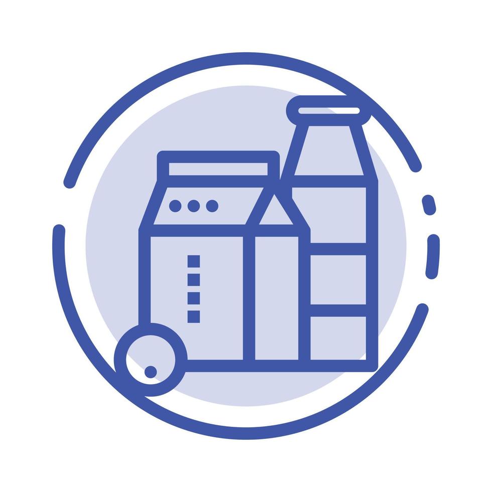 Milk Box Bottle Shopping Blue Dotted Line Line Icon vector