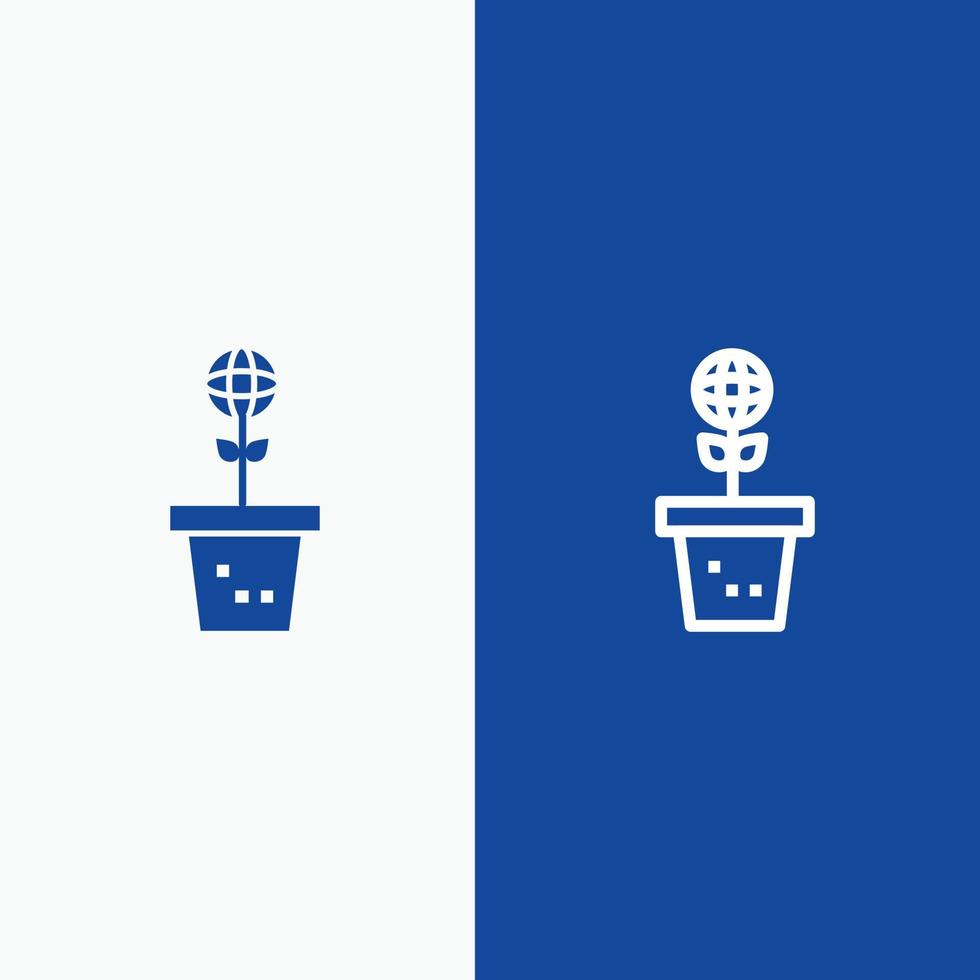 entorno ecológico molde naturaleza planta línea y glifo icono sólido línea de banner azul y glifo icono sólido bl vector